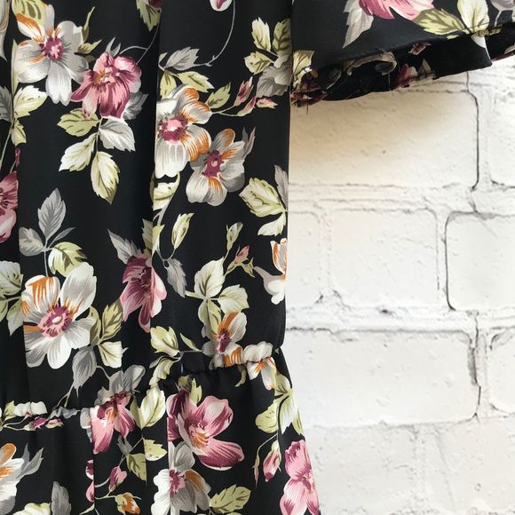 Vintage 1990's Black Floral Maxi Dress Lace Collar - Picture 5 of 8